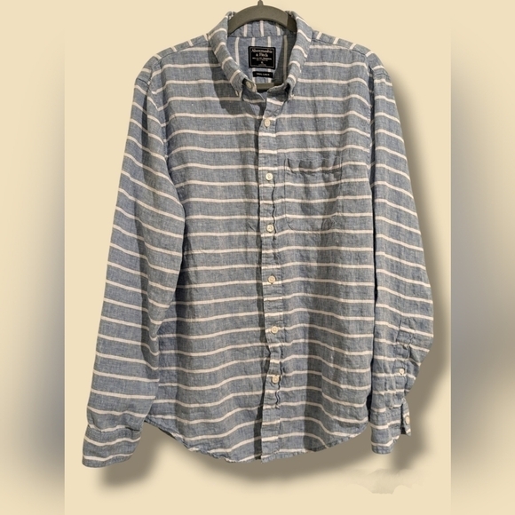 Abercrombie & Fitch Blue Striped 100% Linen Long Sleeve Button-Up Shirt Size XL - Picture 1 of 11